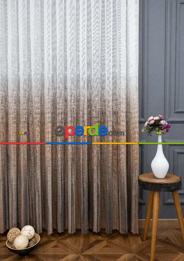 Yatak Odası - Modern Kahverengi Degrade Geçişli Tül - Örme Dantel Tül