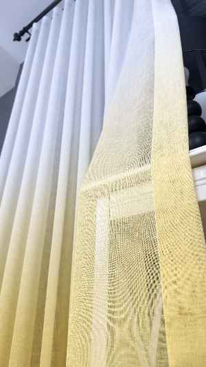 Keten Ekru Sarı Degrade Geçişli Tül Perde, Ağır Gramajlı Premium Seri, Eteği Kurşunlu