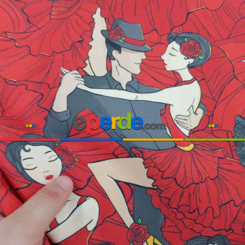 Dans Desenli Fon Perde Evm704 Kumaşı Kalındır Duck Bezi Değildir- Siyah-Kırmızı