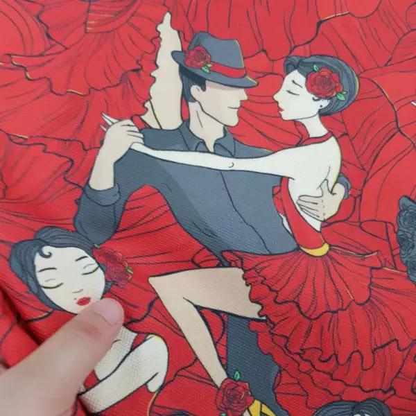 Dans Desenli Fon Perde Evm704 Kumaşı Kalındır Duck Bezi Değildir- Siyah-Kırmızı