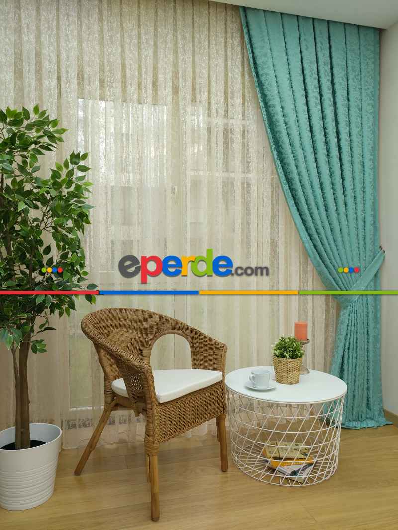 Mint Rengi Duz Jakar Fon Perde (150)- Mint