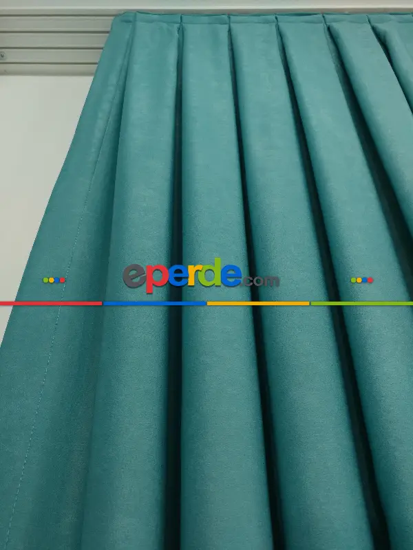 Salon - Soft Fon Perde Açık Petrol Dökümlü En - Petrol Mavisi