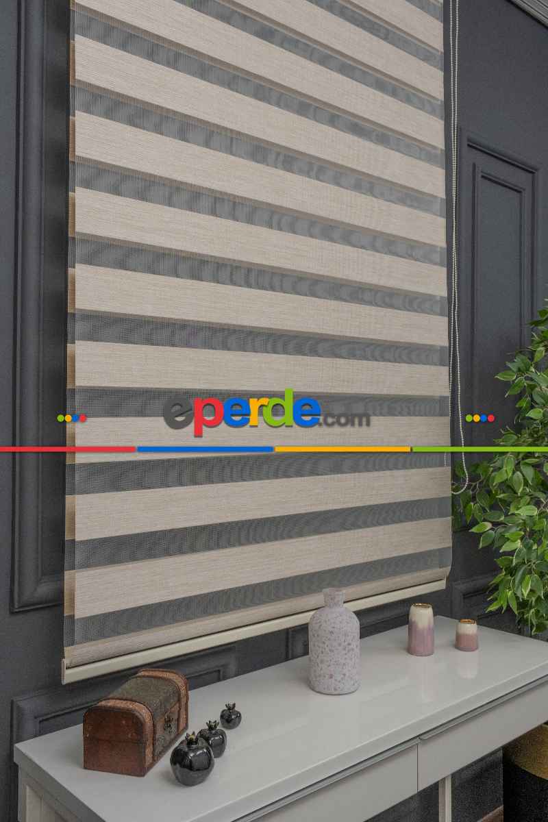 Hasır Bambu Zebra, Kalın Doku Zeminli Bej