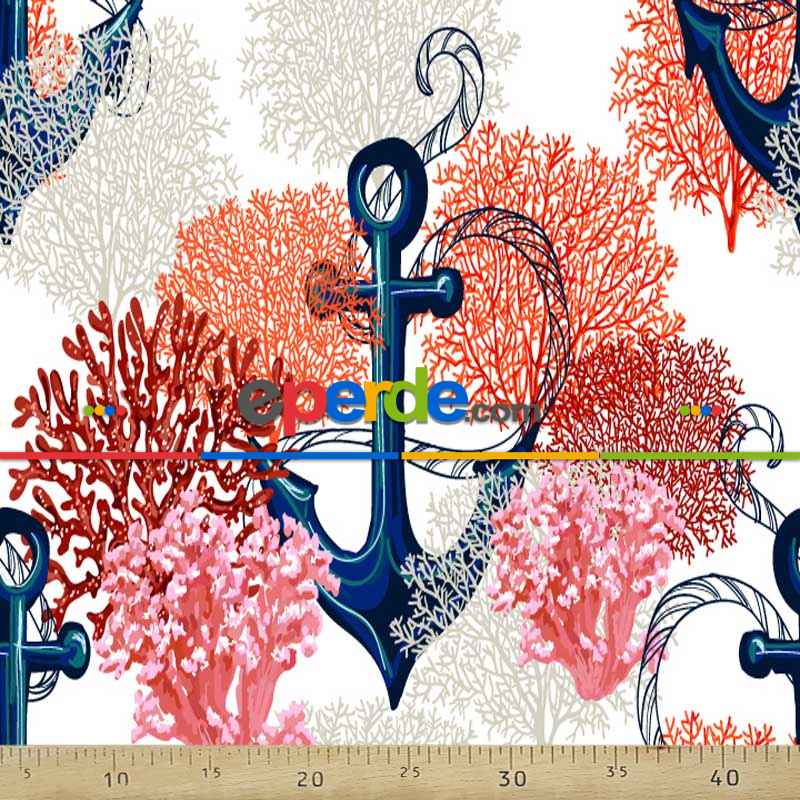 Çapa Marine Desenli Fon Perde Evm1079 Kumaşı Kalındır Duck Bezi Değildir- Lacivert-Beyaz-Pembe