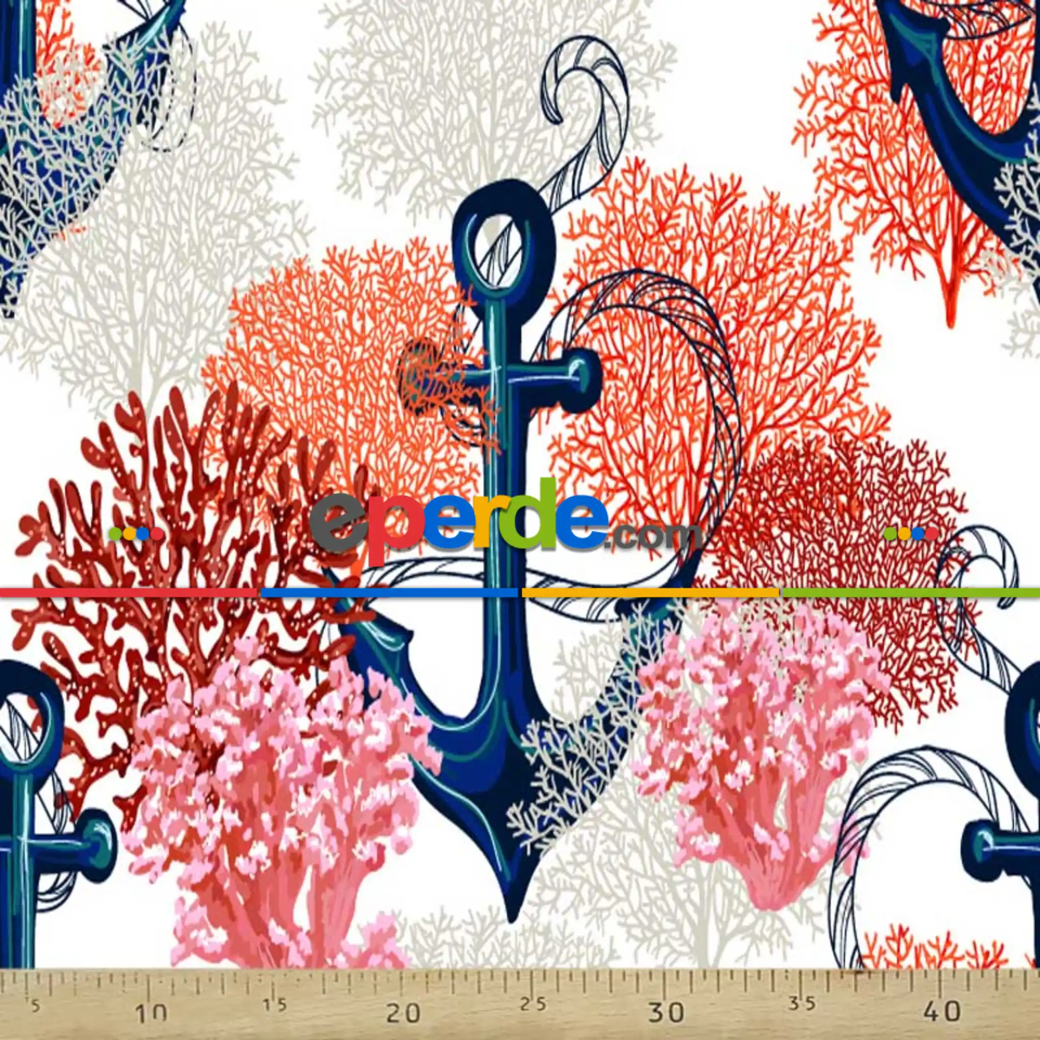 Çapa Marine Desenli Fon Perde Evm1079 Kumaşı Kalındır Duck Bezi Değildir- Lacivert-Beyaz-Pembe