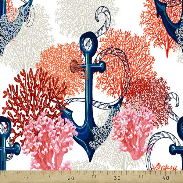 Çapa Marine Desenli Fon Perde Evm1079 Kumaşı Kalındır Duck Bezi Değildir- Lacivert-Beyaz-Pembe