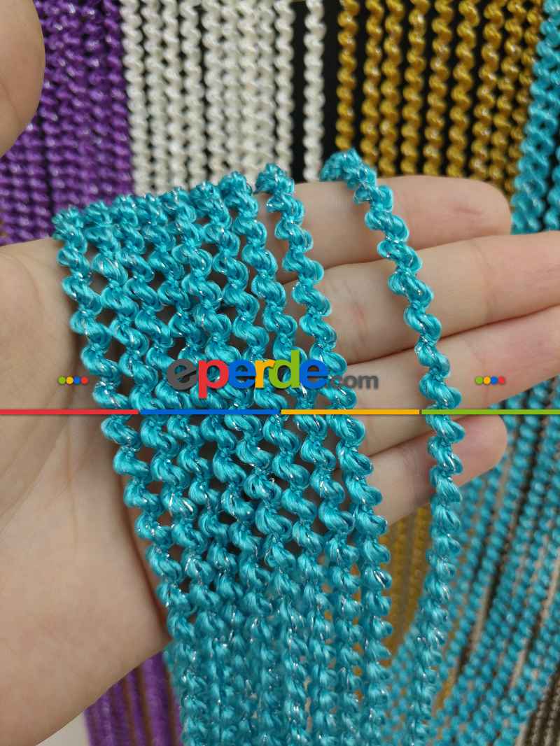 Açık Mavi Rengi İp Perde Bukle Serisi- Mavi-gümüş