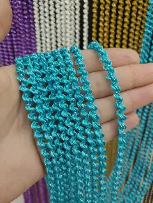 Mutfak İp Perde - Açık Mavi Rengi İp Perde Bukle Serisi- Mavi-gümüş