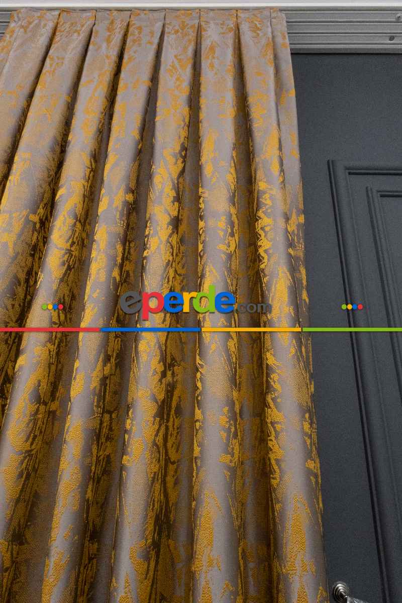 Yatak Odası Fon Jakar Dokuma Fon Perde Hardal Sarı