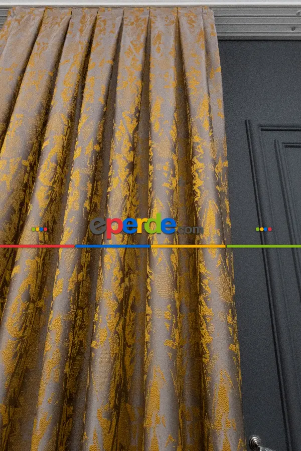 Yatak Odası Fon Jakar Dokuma Fon Perde Hardal Sarı