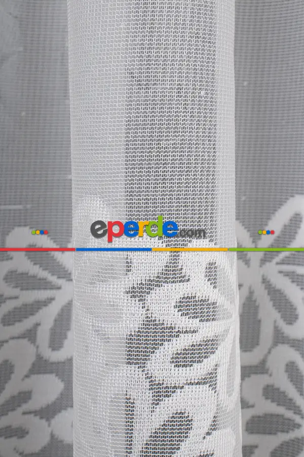 Papatya Desenli Örme Tül Perde - Etek Ucu Desenli