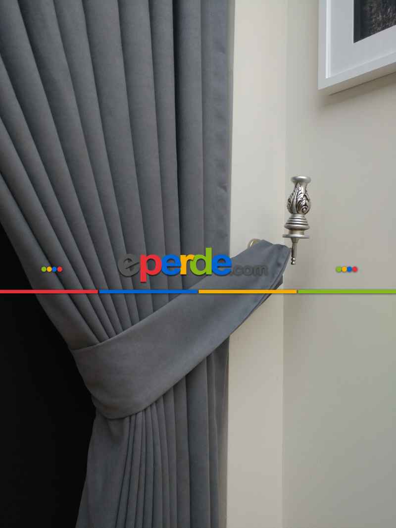 Gri Düz Renk Dökümlü Fon Perde (150)- Gri