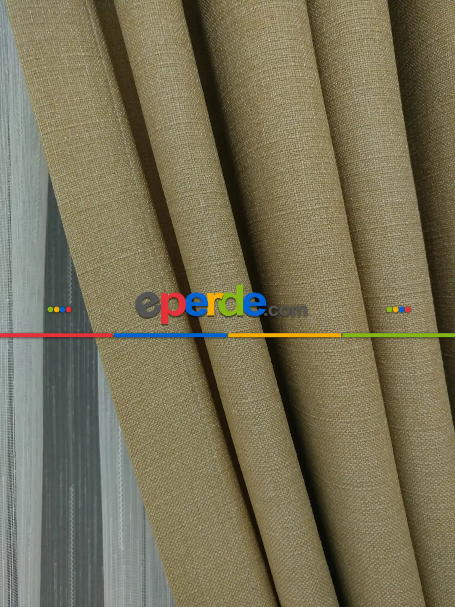 Yatak Odası - Keten Açık Be Rengi Düz Fon Perde- Taş Rengi