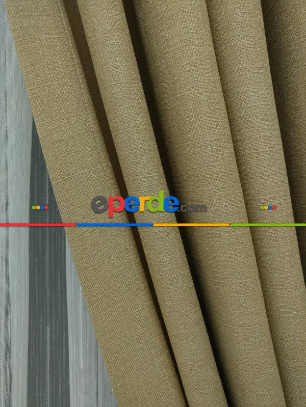 Salon Fon - Keten Açık Be Rengi Düz Fon Perde- Taş Rengi