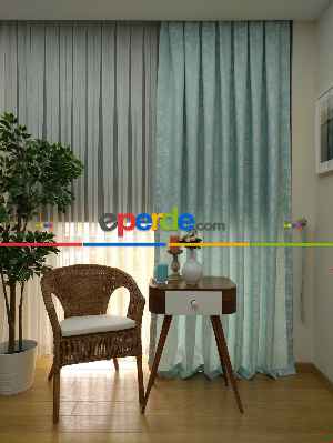 Açık Mavi Renk Jakar Desenli Fon Perde- Mavi Açık-mavi Doymamış