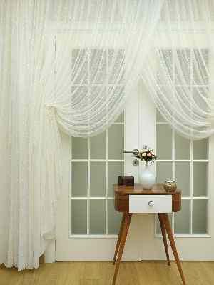 Etek Ucu Desenli Özel Örme Dokulu Kruvaze Ve Düz Model Tül Perde Ekru