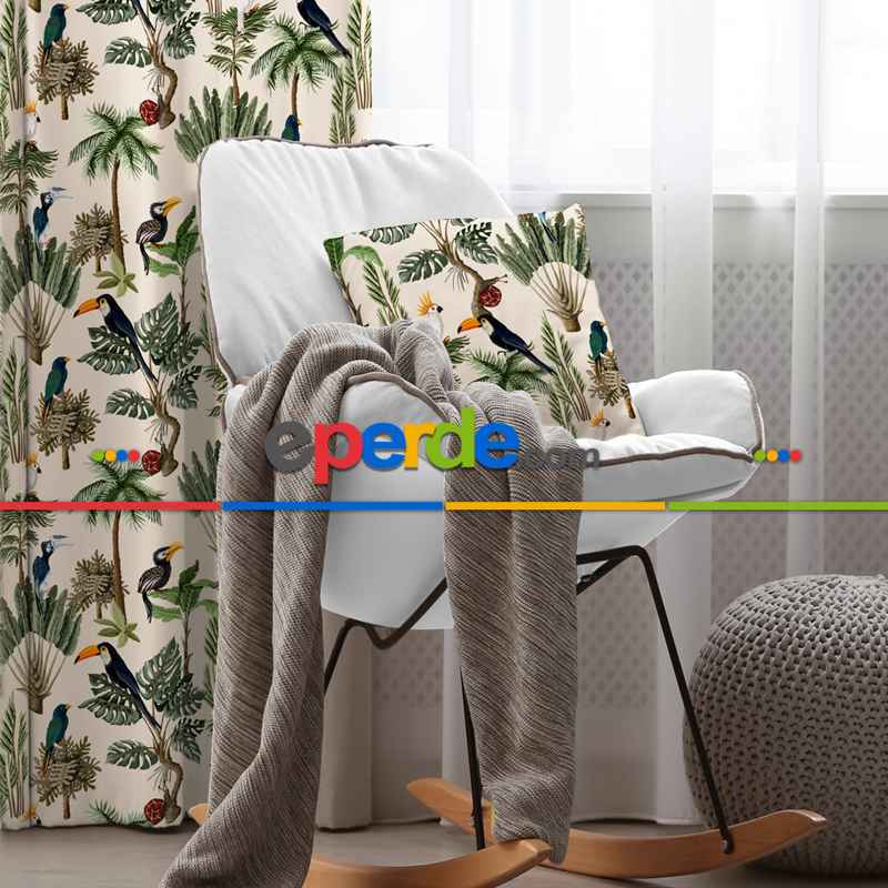 Çocuk Odası - Tropikal Fon Perde Evim K-739 Kumaşı Kalındır Duck Bezi Değildir