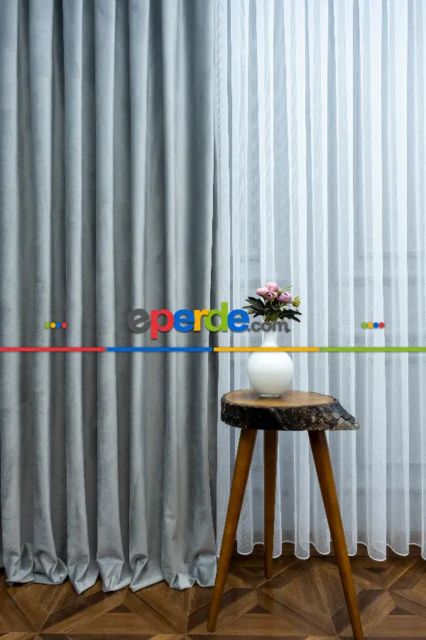 Salon Fon Perde - Orjinal Örme İpek Kadife (ithal)- Gri-Füme-Antrasit