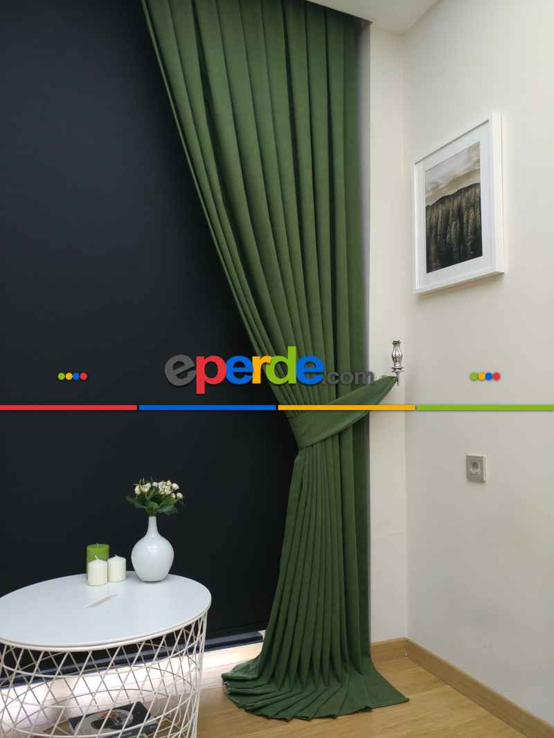 Düz Renk Dökümlü Fon Perde (180)- Koyu Yeşil