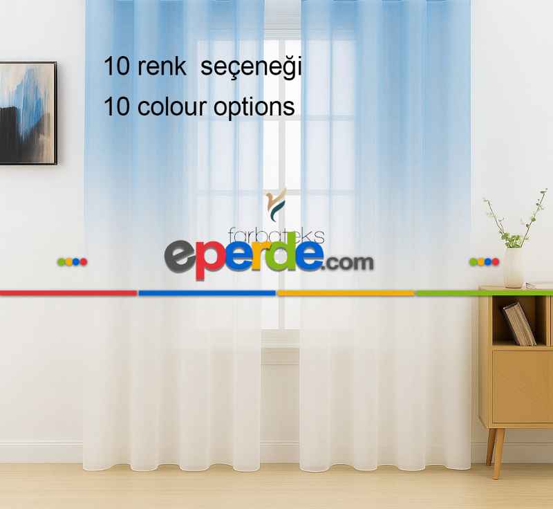 Mavi Üstden Renk Geçişli Tül Perde