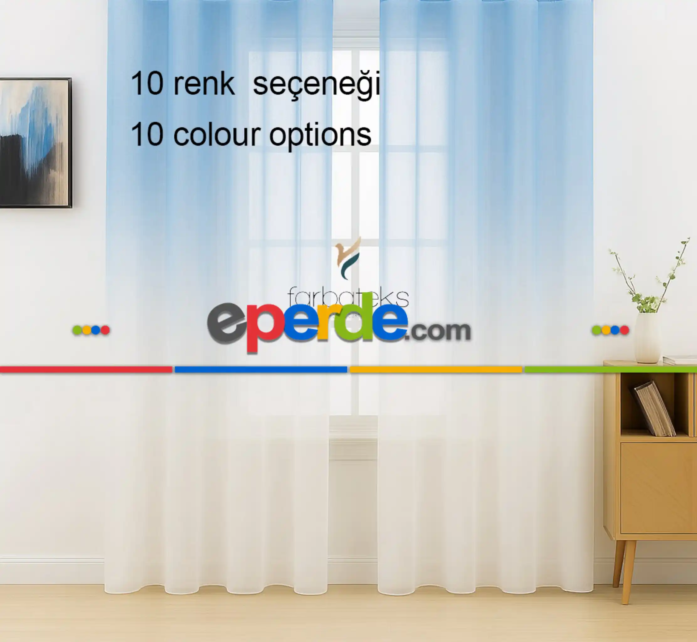 Mavi Üstden Renk Geçişli Tül Perde