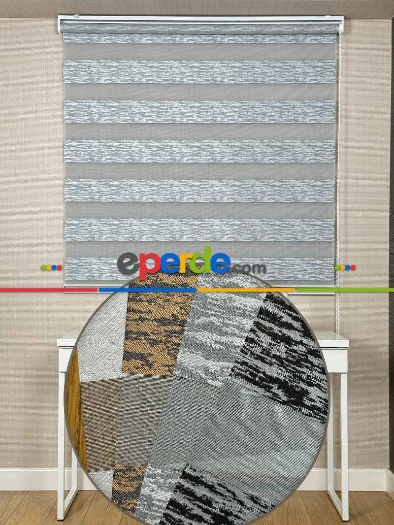 Gri Jakar Dokuma Zebra Perde, Standart Metal Kasalı Yüksek Kalite Kornişe Kolay Montaj Seçenekli