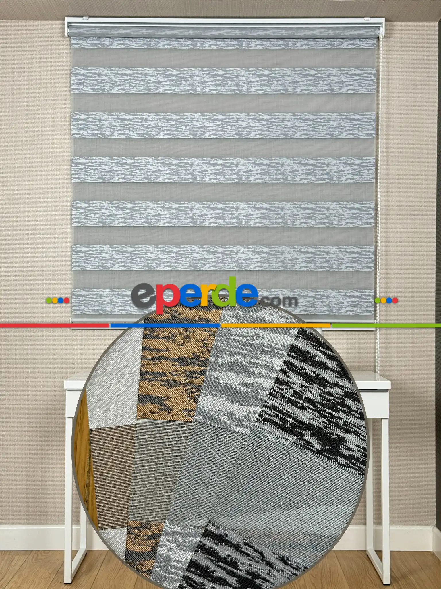 Yatak Odası Gri Jakar Dokuma Zebra Perde, Standart Metal Kasalı Yüksek Kalite Kornişe Kolay Montaj Seçenekli