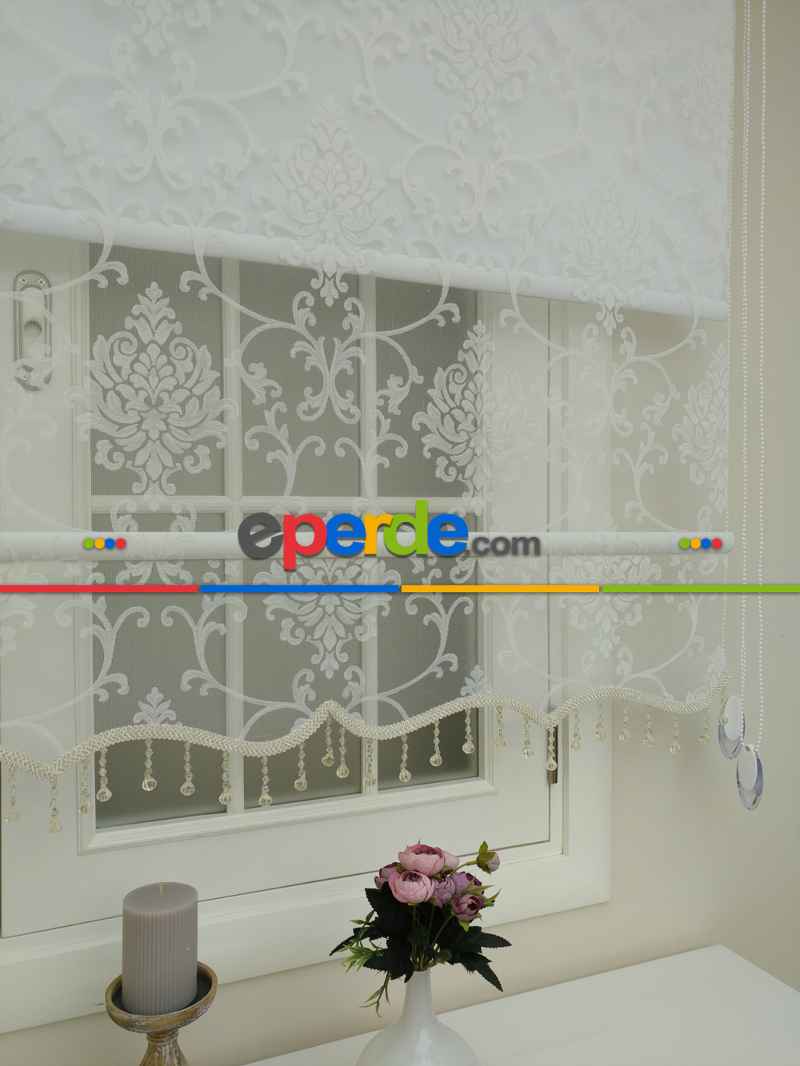 Salon - Tül Stor Çiftli Sistem Yakma Zemin Krem Damax- Gri Simli-ekru