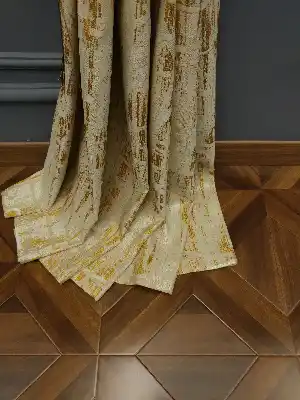 PatineDesenli Modern Desenli Jakarlı Fon Perde Yeni Seri 101- Bej-gri Açık-roze Gold