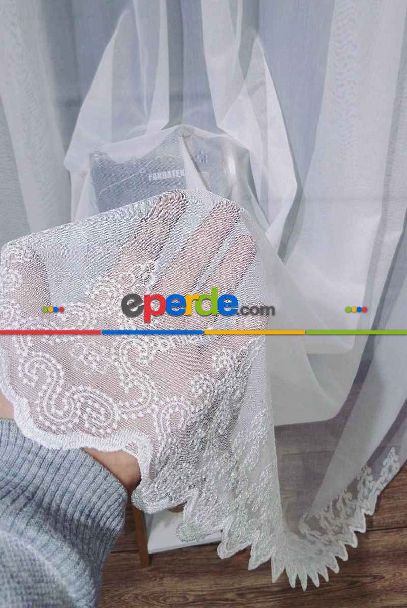 Brillant Lviv Etek Nakışlı Keten Modern Kırısşmaz Ütü İstemez Tül Perde