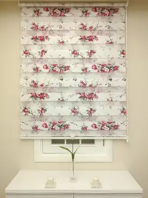 Zebra Perde- Çiçek Baskılı Zebra Perde - Siyah Kırmızı