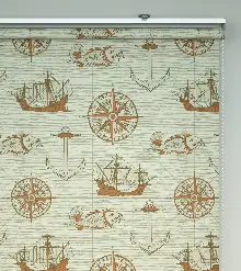 Denizci Desenli Baskılı Stor Perde- Turuncu-çok Renkli