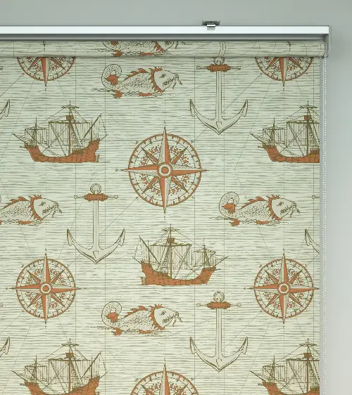 Denizci Desenli Baskılı Stor Perde- Turuncu-çok Renkli