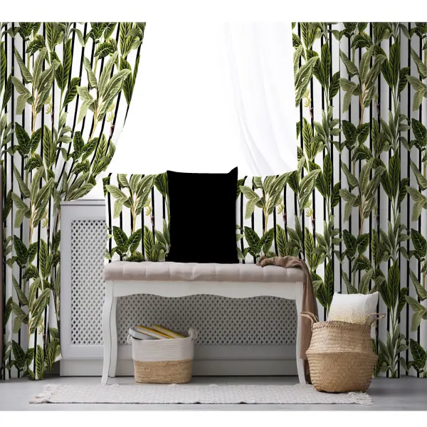 Yaprak Desenli Fon Perde Evim1571 Kumaşı Kalındır Duck Bezi Değildir- Mavi-beyaz