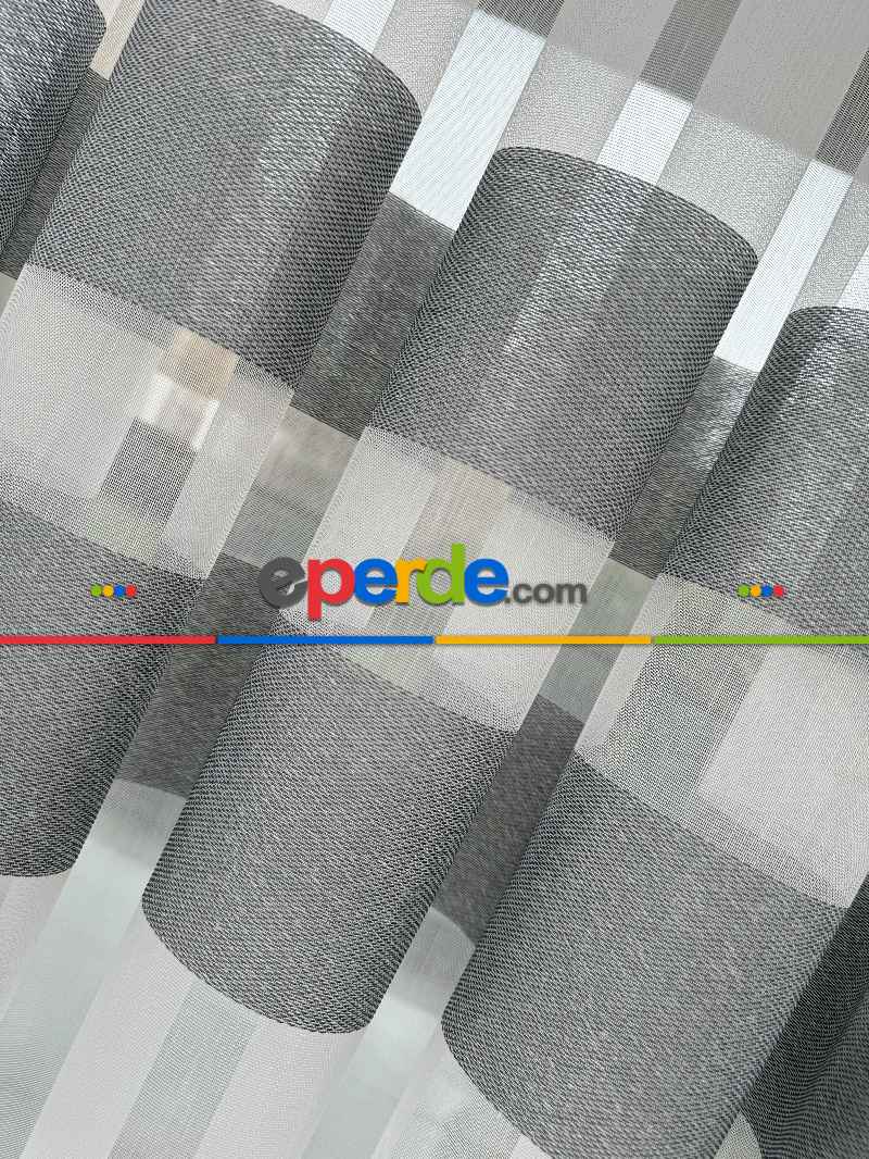 Bambu Gri Enine Bantlı Tül Perde - Premium Seri Kurşunlu Tül