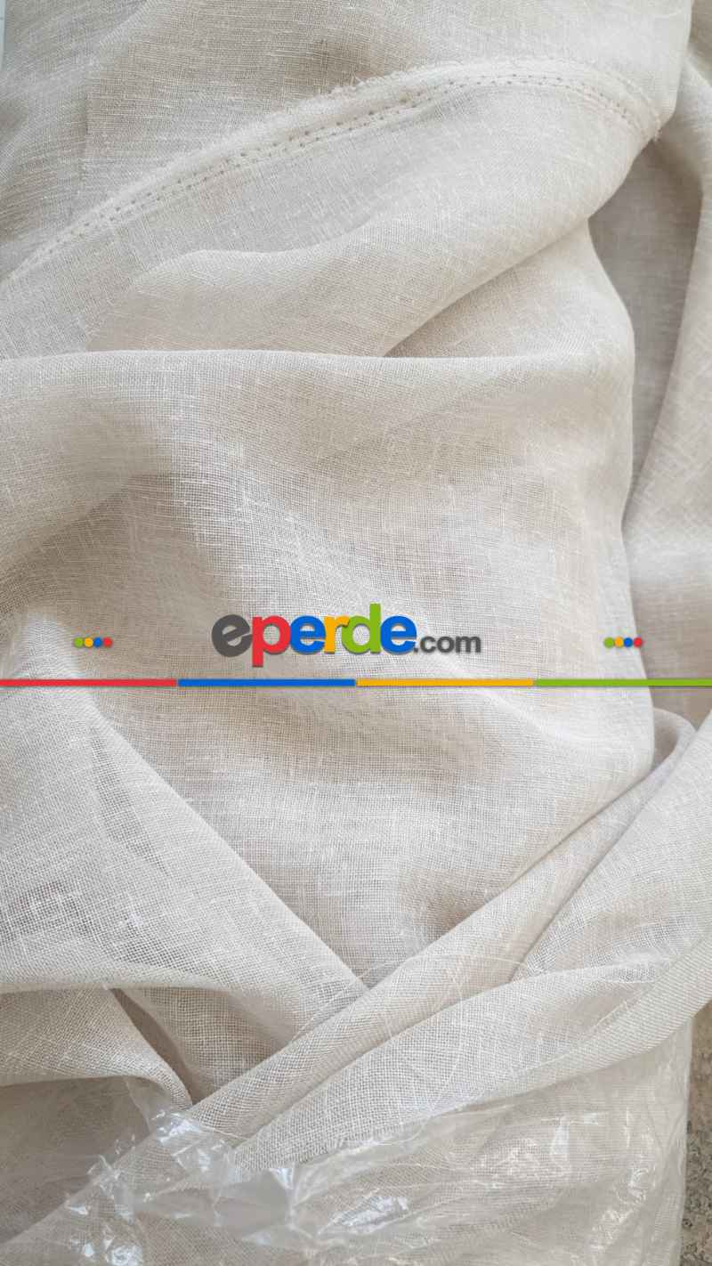 340cm'lik Extra Uzun Boylu Keten Tül - Soğuk Bej Rengi