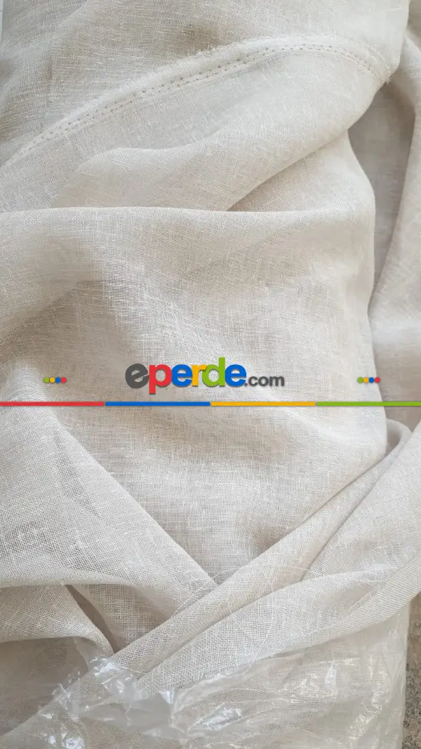 Yatak Odası - 340cm'lik Extra Uzun Boylu Keten Tül - Soğuk Bej Rengi