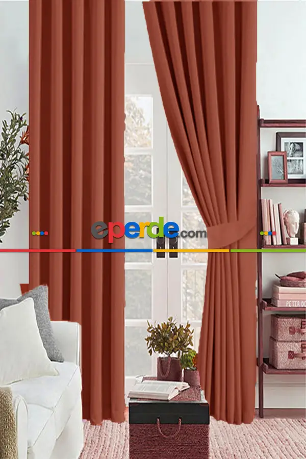 Yatak Odası - Kiremit Renk Karartma Blackout Güneşlik Fon Kalın Perde