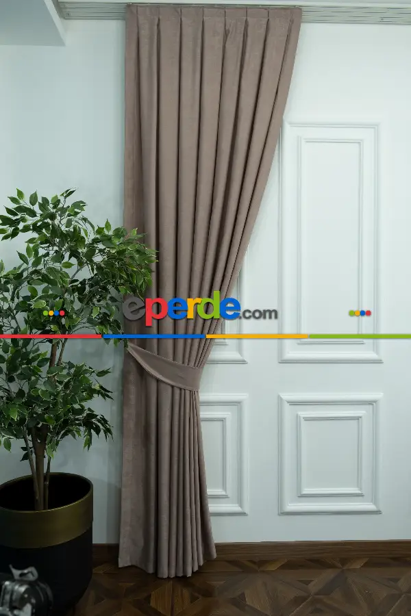 Salon - Soft Bej Fon Perde Dökümlü En - Bej