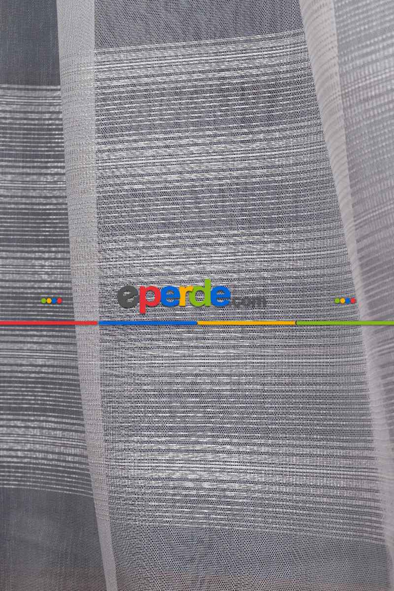 Yatak Odası - Enine Bantlı Simli Düz Tül Perde Ütü Istemez