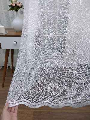 Ekru Desenli Fransız Danteli Tül Perde (geniş En 280cm)- Ekru