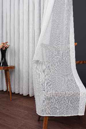 Bambu Zemin Noktalı Ve Çizgili Simli Düz Tül Perde Gramajlı