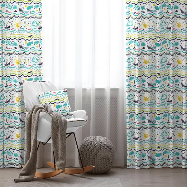 Çocuk Odası - Çocuk Desenli Fon Perde Evim855 Kumaşı Kalındır Duck Bezi Değildir- Mavi-beyaz