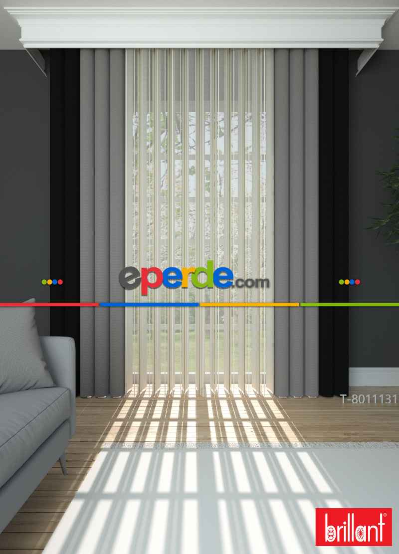 Brillant Akıllı Tül Siyah-sütlü Kahve Perde Tül Dikey Zebra Perde Düz 1. Kal