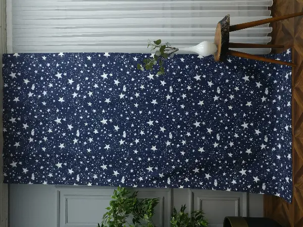 Lacivert Yıldız Desenli Fon Perde Evm639 Kumaşı Kalındır Duck Bezi Değildir- Lacivert-Beyaz