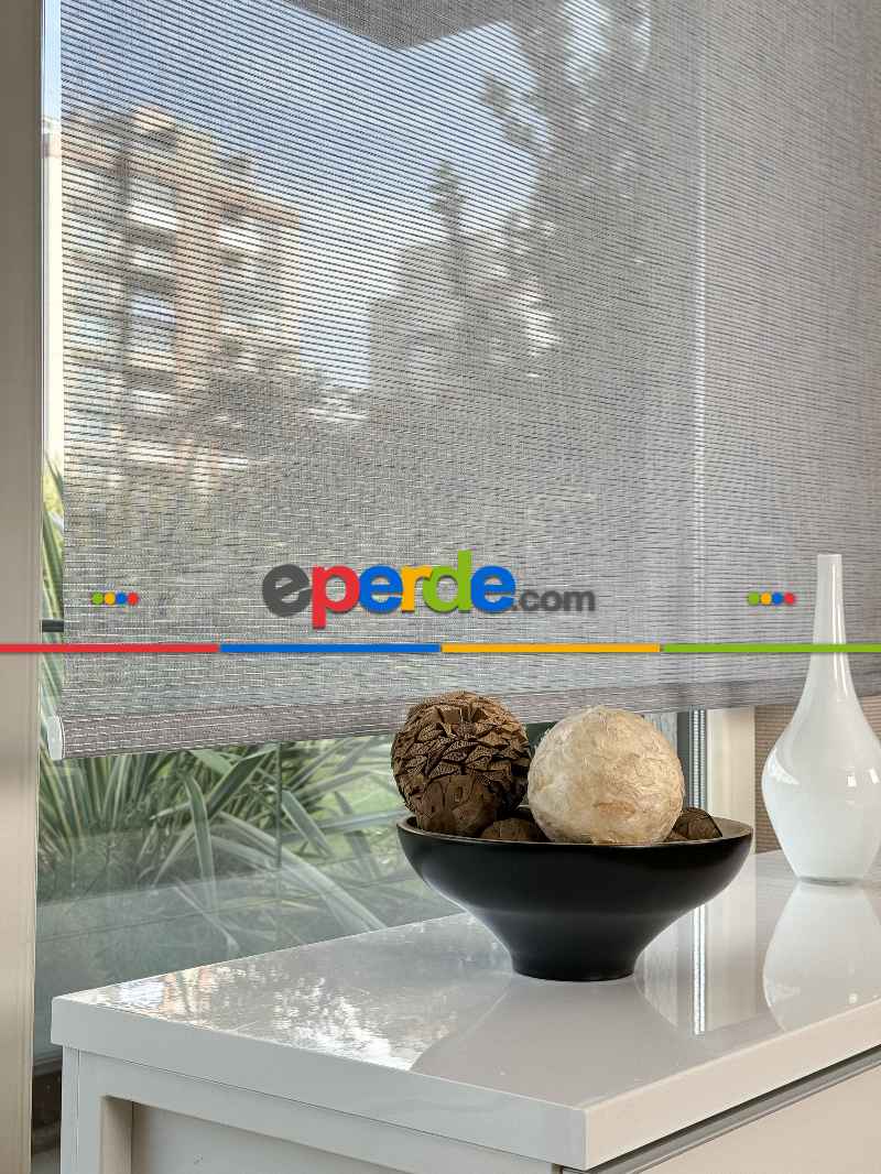 Salon Gri Tül Stor Perde, Standart Metal Kasalı Yüksek Kalite Kornişe Kolay Montaj Seçenekli