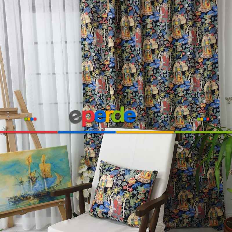 Popart Desenli Fon Perde Evmpopart4 Kumaşı Kalındır Duck Bezi Değildir- Çok Renkli 2