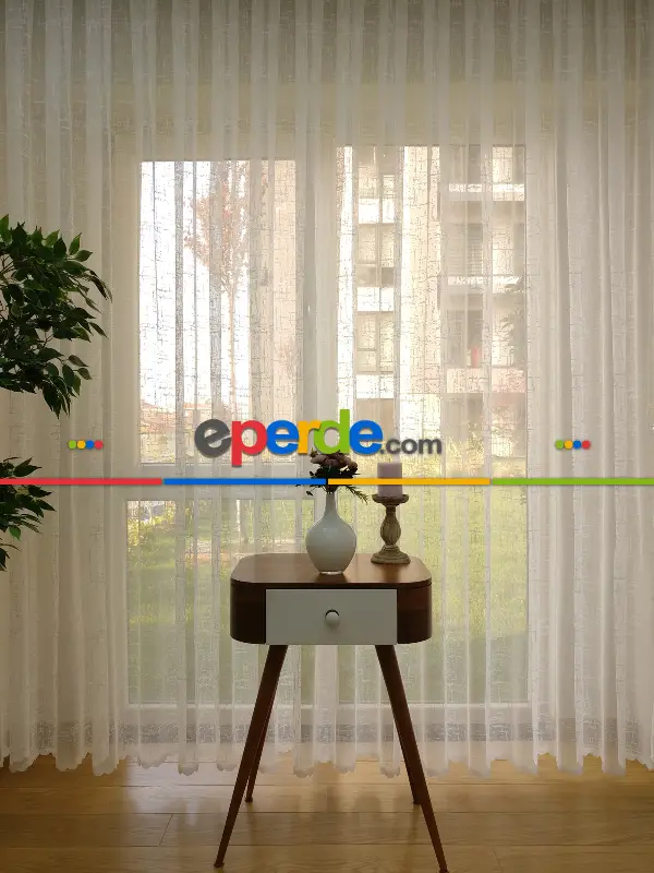 Modern Çizgiler Desenli Tül Perde- Beyaz