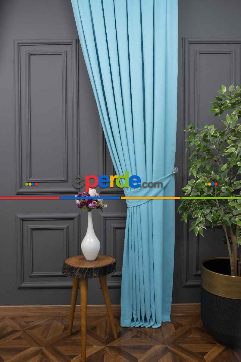 Turkuaz Rengi Düz Fon Perde En Dökümlü Fon Perde 07