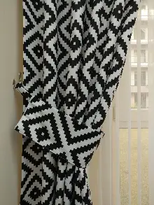 Beyaz Siyah Karo Desenli Hazır Fon Perde - Kumaşı Kalındır Duck Bezi Değildir- Siyah-Beyaz